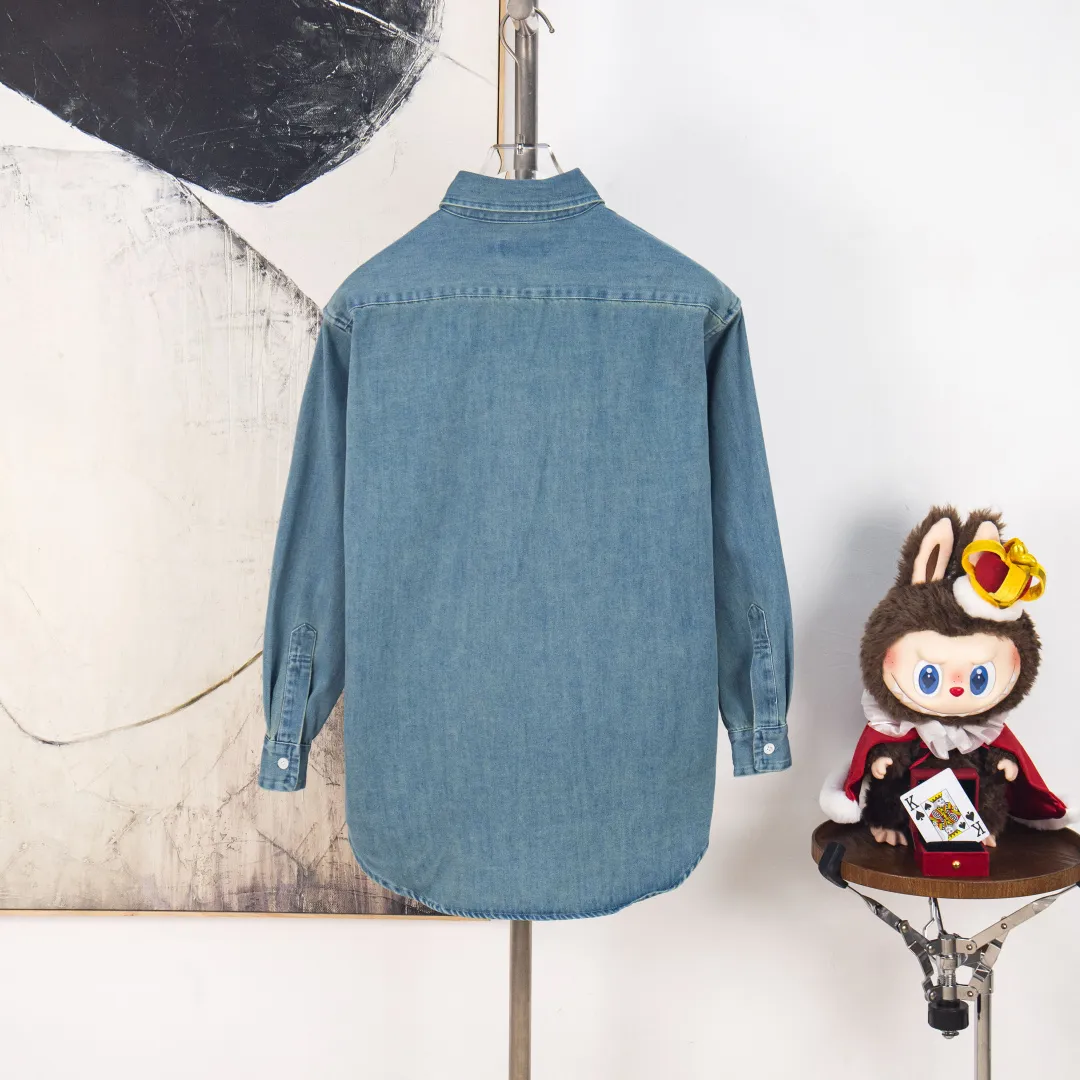 P300 zp version [exclusive supply] - Ralph Lauren/Ralph Lauren Four Seasons classic American retro Vintage style nostalgic washed red label denim long-sleeved shirt - 10X10 OE/super soft denim denim fabric ✅ - 100% restoration of workmanship, apricot three-strand washed thick thread ✅ - Custom dyed original transparent white buttons, size division ✅ - A versatile shirt that can be worn in all seasons, oversized version, translucent fading, can be worn alone It can also be worn as a layer as a coat or as an inner layer of a sweater. It has a slightly aged look and is washed and faded. It is naturally white. The upper body is retro and casual. It can save the mismatch. Color: Denim Blue Size: S M L XL Number: WW10741